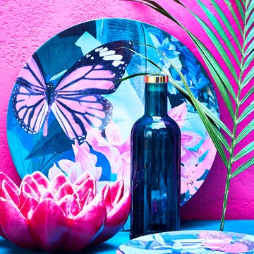 Blue, Bottle, Pink, Turquoise, Water, Design, Still life, Butterfly, Graphic design, Glass bottle, 