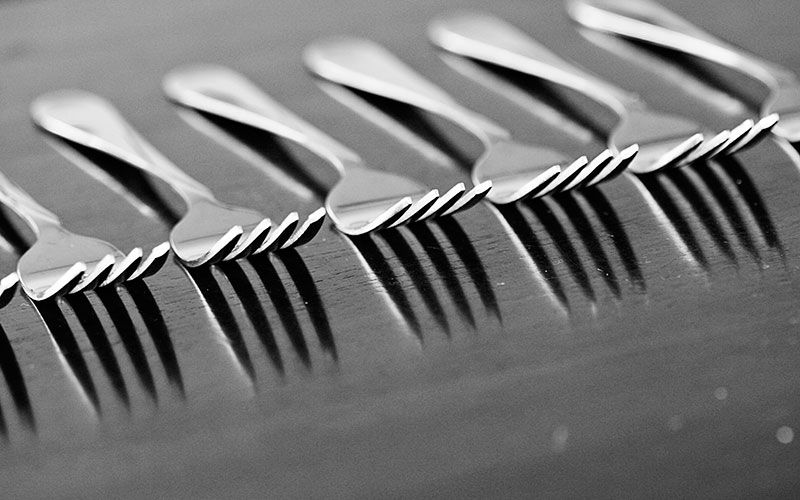 Fork, Cutlery, Close-up, Metal, Still life photography, Monochrome, Photography, Blade, 