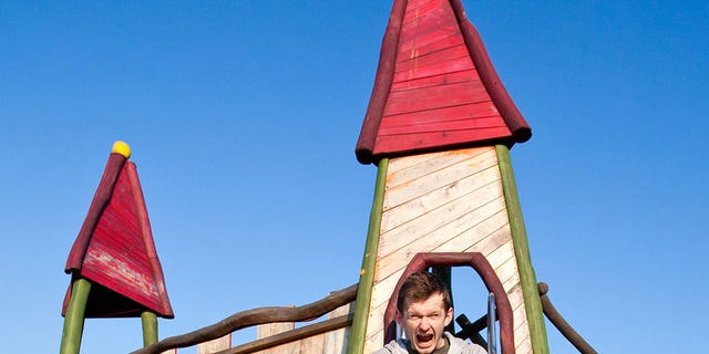 Outdoor play equipment, Public space, Playground slide, Playground, Human settlement, Fun, Sky, Play, Tree, Chute, 