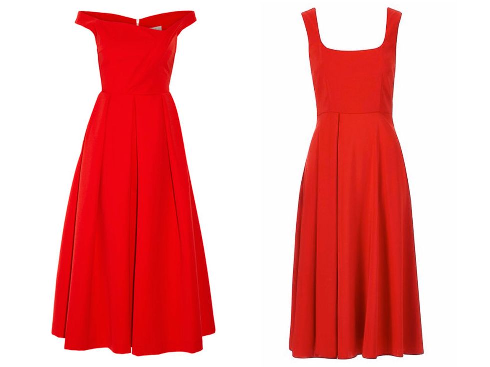 Dress, Sleeve, Red, Textile, Pattern, Orange, One-piece garment, Formal wear, Style, Day dress, 