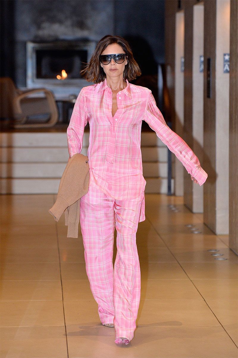 Victoria Beckham wears pink pyjama-style outfit in New York