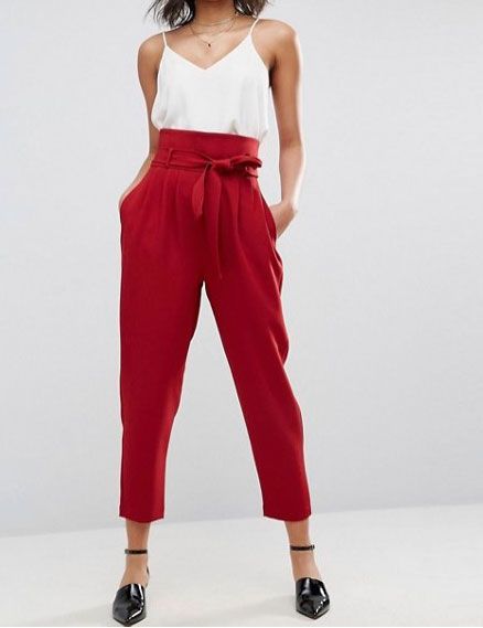 Red Striped Paper Bag Tie Waist Wide Leg Trousers  Kennedy  Rebellious  Fashion