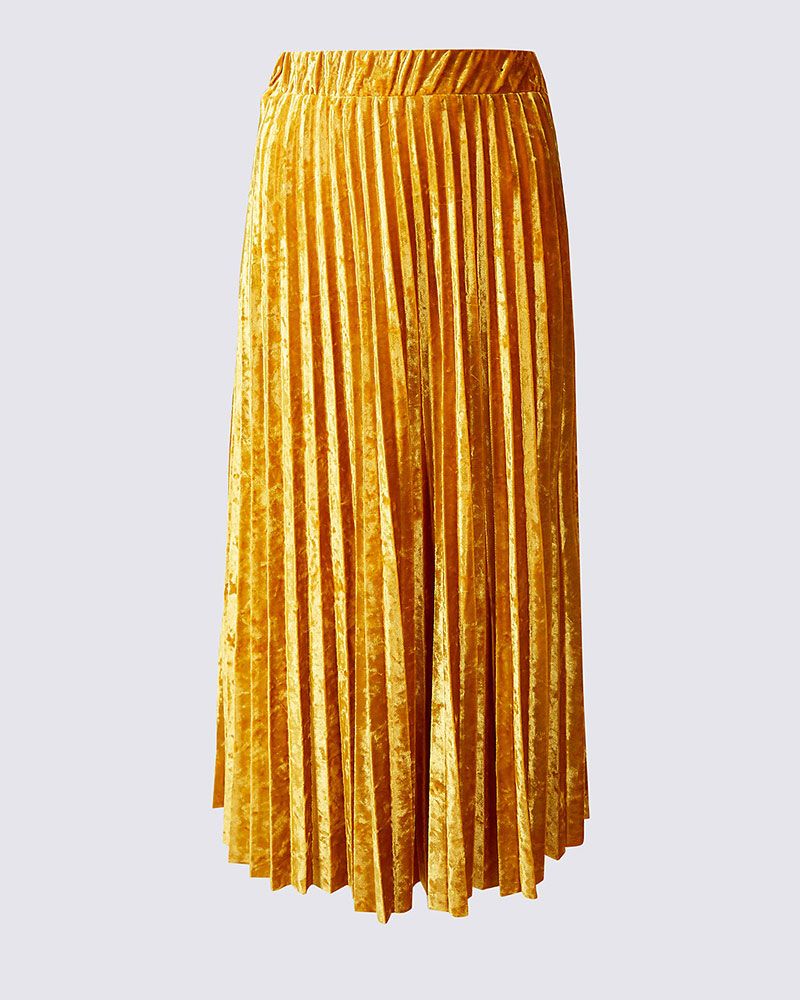 Gold pleated shop velvet skirt