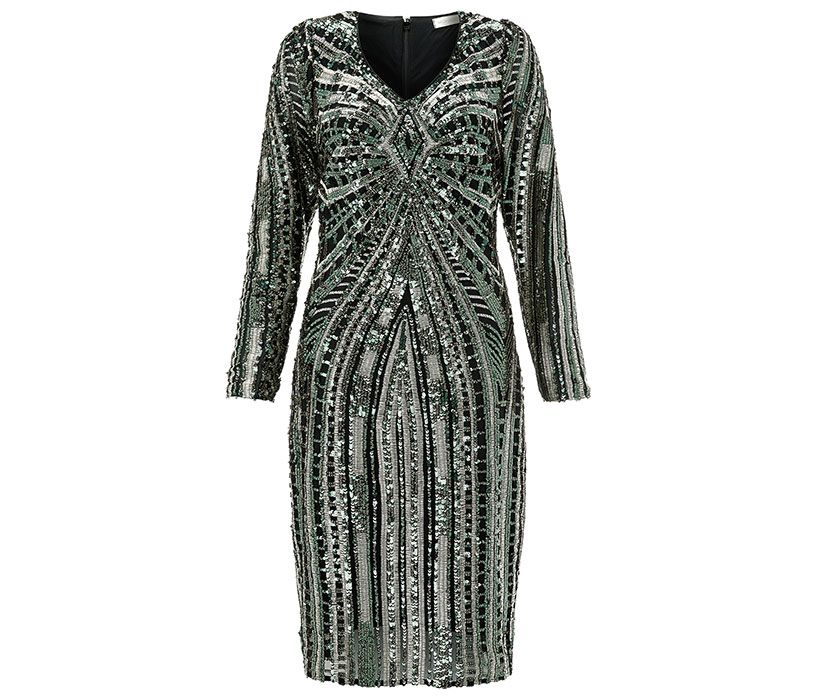 Clothing, Dress, Day dress, Sleeve, Green, Robe, Cocktail dress, Outerwear, Gown, Neck, 