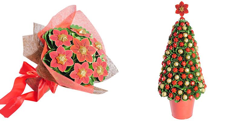 Christmas decoration, Christmas tree, Flower, Plant, Tree, Cut flowers, Anthurium, Interior design, Bouquet, Christmas ornament, 