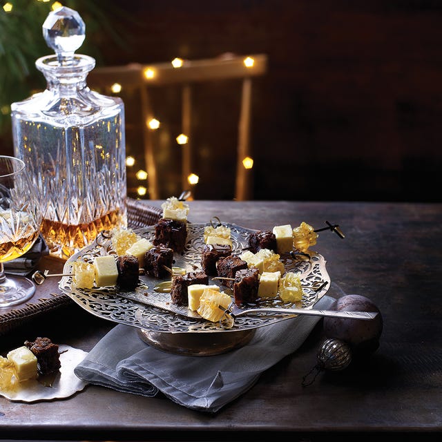 Christmas cake, Wensleydale and honeycomb skewers