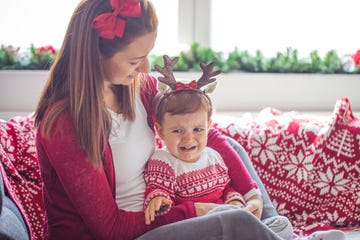 People, Child, Pink, Red, Skin, Toddler, Smile, Sitting, Ear, Hair accessory, 