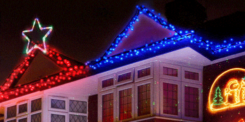 Christmas decoration, Light, Lighting, Christmas lights, Landmark, Christmas, Home, Night, House, Facade, 