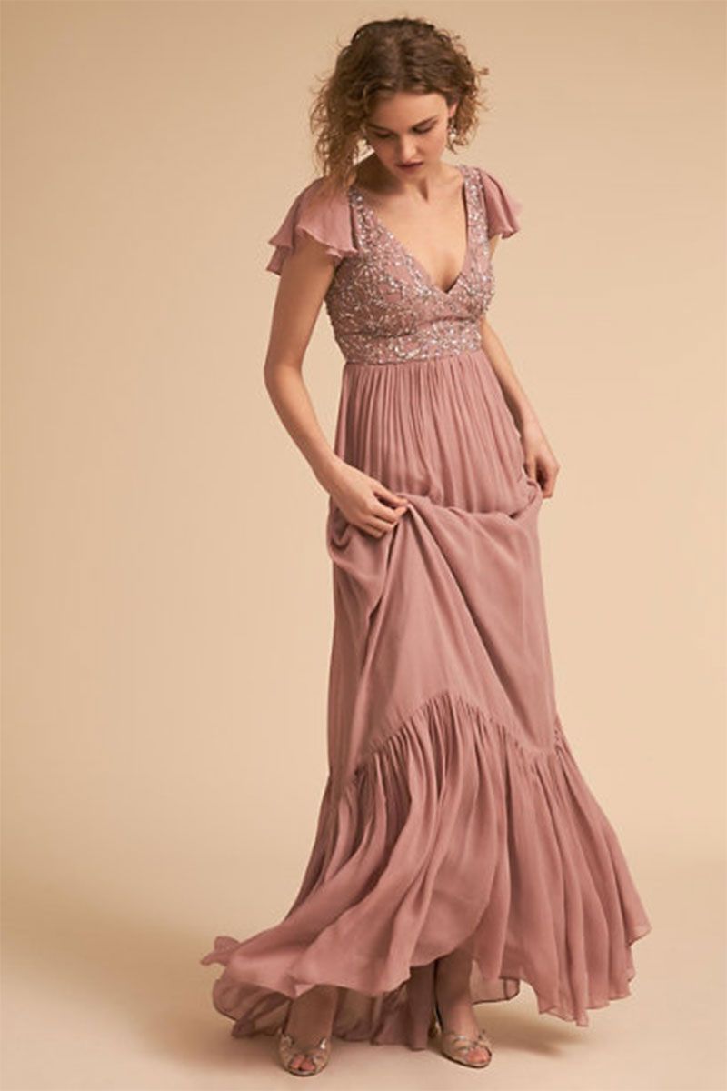 Gown, Clothing, Dress, Fashion model, Bridal party dress, Shoulder, Formal wear, Pink, Waist, Day dress, 