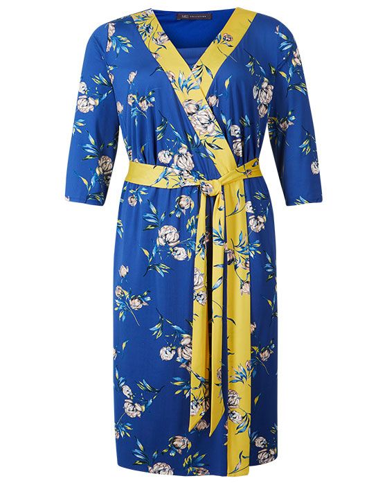 Clothing, Blue, Dress, Sleeve, Robe, Yellow, Day dress, Cobalt blue, Electric blue, Costume, 