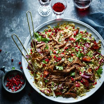spiced beef brisket with roasted carrot orzo