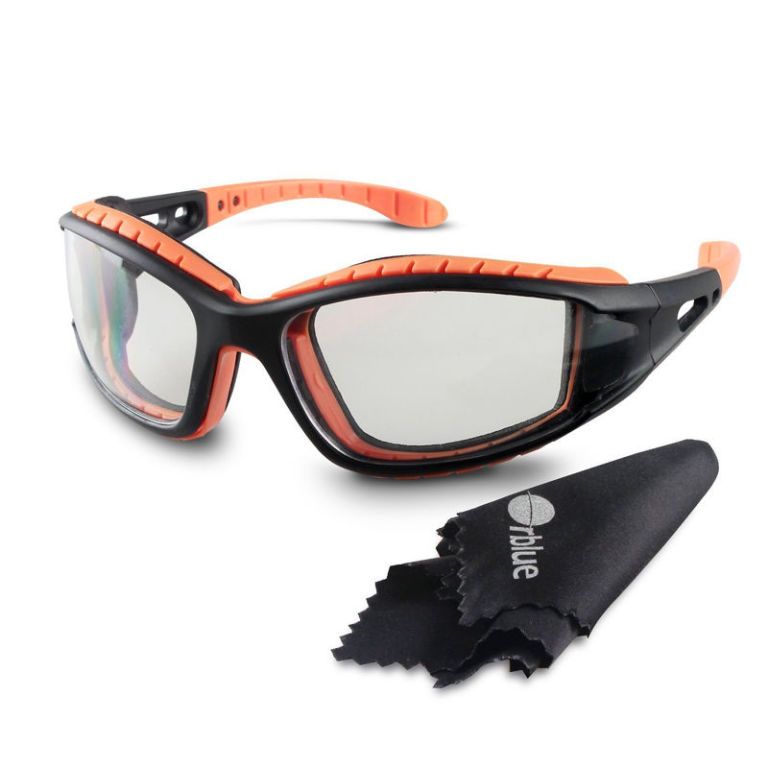 Eyewear, Glasses, Sunglasses, Personal protective equipment, Goggles, Orange, Vision care, Material property, Eye glass accessory, Transparent material, 