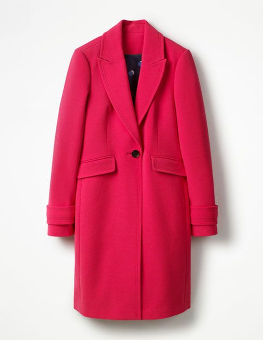 Clothing, Coat, Overcoat, Outerwear, Pink, Sleeve, Magenta, Trench coat, Collar, Button, 