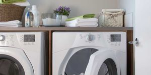 Washing machine, Laundry, Major appliance, Clothes dryer, Laundry room, Home appliance, Room, Small appliance, Shelf, Furniture, 