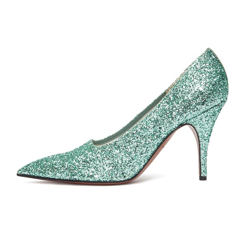 Footwear, High heels, Court shoe, Green, Basic pump, Turquoise, Shoe, Glitter, Fashion accessory, Bridal shoe, 