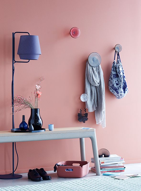 Blue, Shelf, Room, Furniture, Pink, Wall, Table, Design, Clothes hanger, Interior design, 