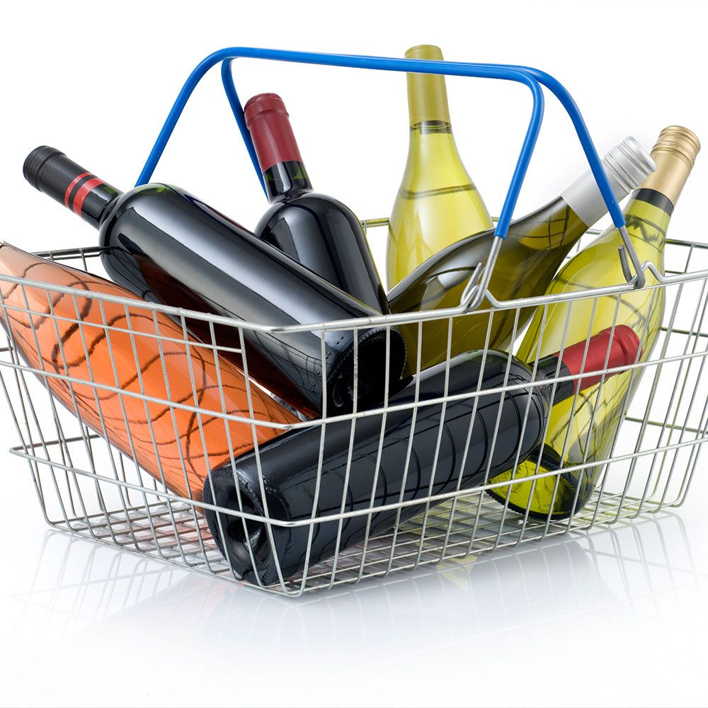 Shopping cart, Basket, Bottle, Storage basket, Vehicle, Wine bottle, Home accessories, 
