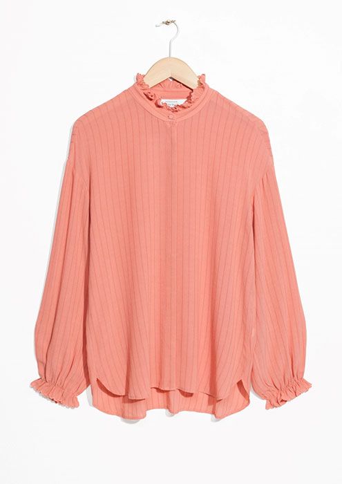 Clothing, Pink, Sleeve, Peach, Blouse, Neck, Outerwear, Shoulder, Collar, Top, 