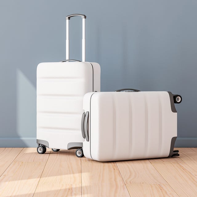 Suitcase, Hand luggage, Baggage, Beige, Floor, Luggage and bags, 
