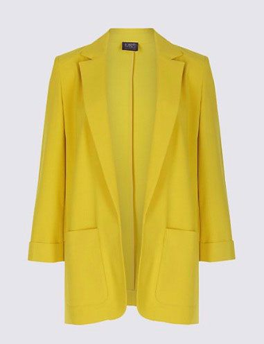 Clothing, Outerwear, Yellow, Blazer, Jacket, Sleeve, Button, Top, 