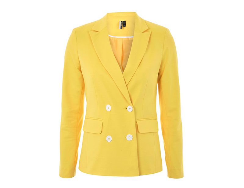 Clothing, Outerwear, Yellow, Blazer, Jacket, Button, Sleeve, Top, Neck, Collar, 