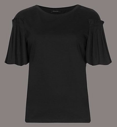 Clothing, Black, T-shirt, Sleeve, Neck, Shoulder, Top, Active shirt, Blouse, 