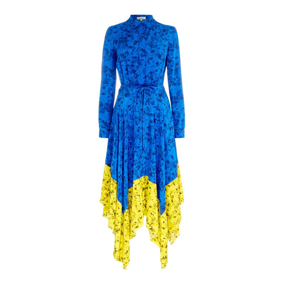 Clothing, Cobalt blue, Yellow, Blue, Electric blue, Turquoise, Outerwear, Dress, Textile, One-piece garment, 