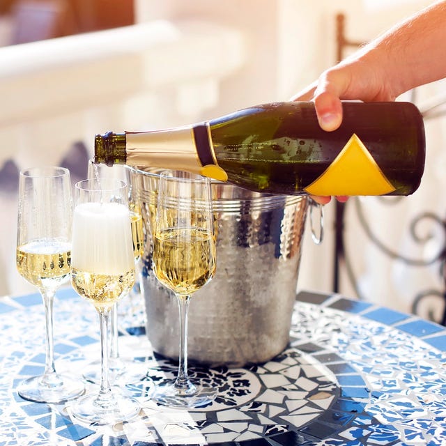Drink, Champagne cocktail, Champagne, Alcoholic beverage, Wine glass, Wine, Stemware, Glass, Wine bottle, Champagne stemware, 