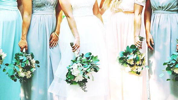 Green, Photograph, Dress, Clothing, Aqua, Wedding dress, Flower, Plant, Bouquet, Bride, 