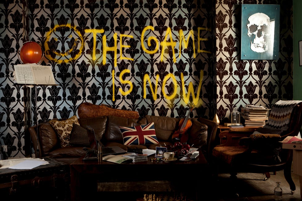 Room, Interior design, Wall, Living room, Yellow, Furniture, Pattern, Wallpaper, Couch, Design, 