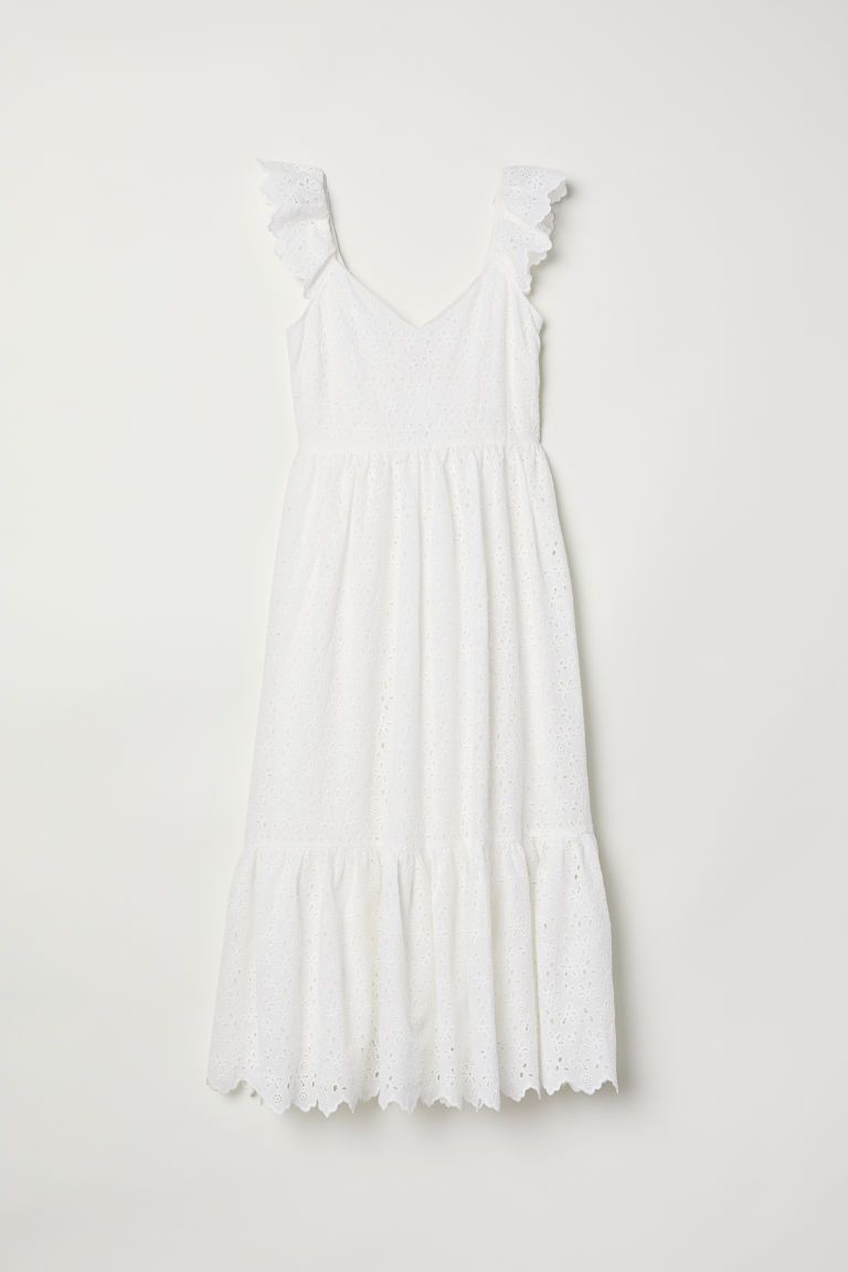 White, Clothing, Day dress, Dress, Cocktail dress, One-piece garment, Ruffle, Textile, Beige, Sleeve, 