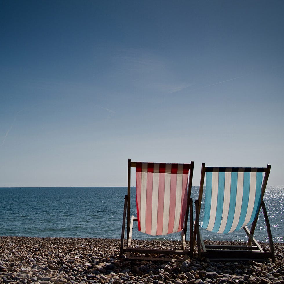 Blue, Sky, Sea, Beach, Water, Shore, Chair, Horizon, Cloud, Azure, 