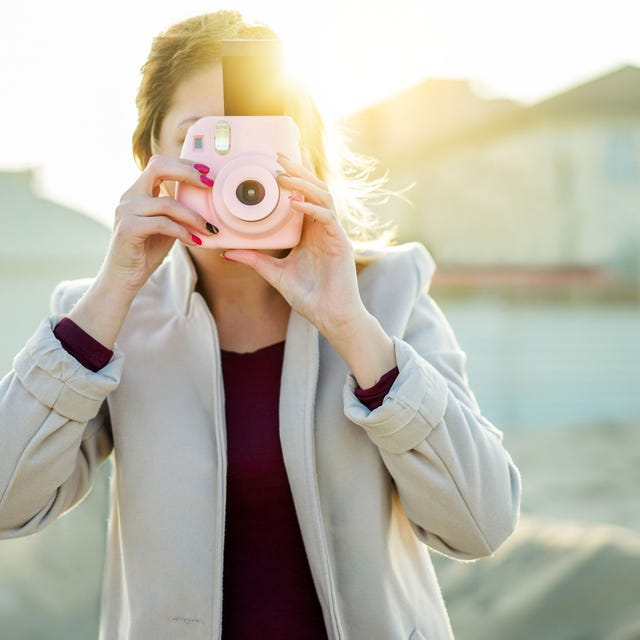 Photograph, Pink, Skin, Cameras & optics, Camera, Shoulder, Eye, Photography, Digital camera, Blond, 