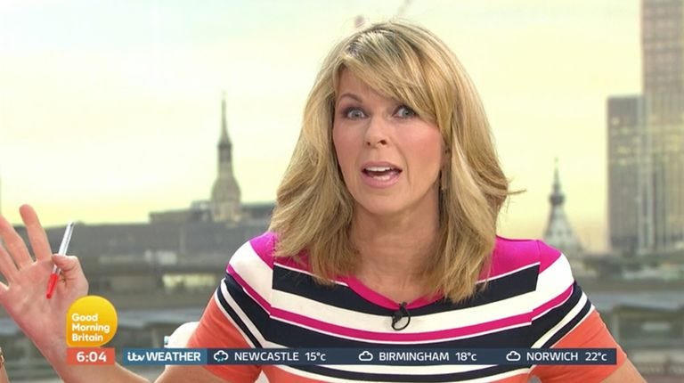 Blond, Neck, Television presenter, Photo caption, Smile, 