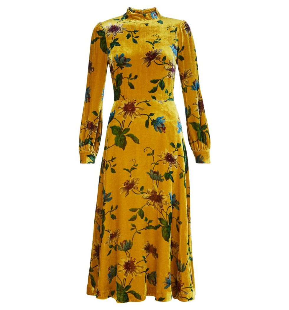 Clothing, Dress, Day dress, Yellow, Sleeve, Cocktail dress, A-line, Neck, Sheath dress, Gown, 
