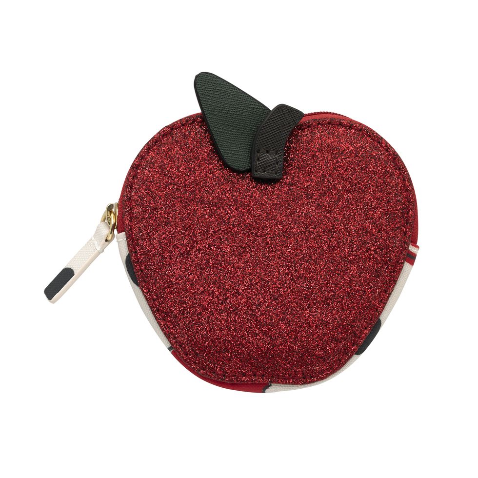 Red, Coin purse, Maroon, Fruit, Apple, Glitter, Fashion accessory, Plant, 