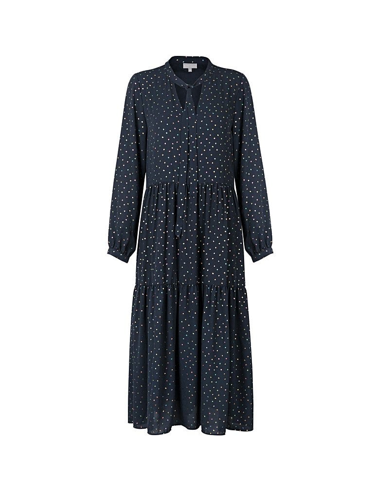 Clothing, Dress, Sleeve, Day dress, Pattern, Outerwear, Polka dot, Design, Collar, Coat, 