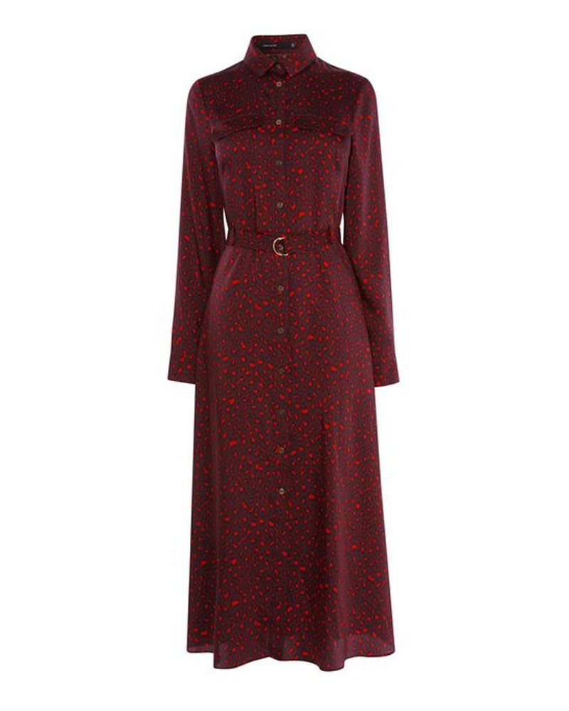 Clothing, Dress, Day dress, Red, Sleeve, Coat, Maroon, Outerwear, Trench coat, Robe, 