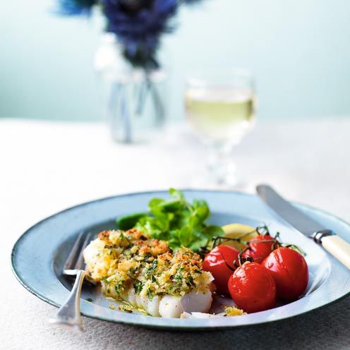crusted cod with roast tomatoes