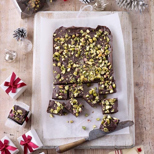 easy, chocolate and pistachio fudge