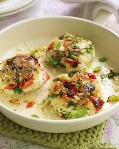 best feta recipes broccoli, broad bean and feta risotto cakes recipe