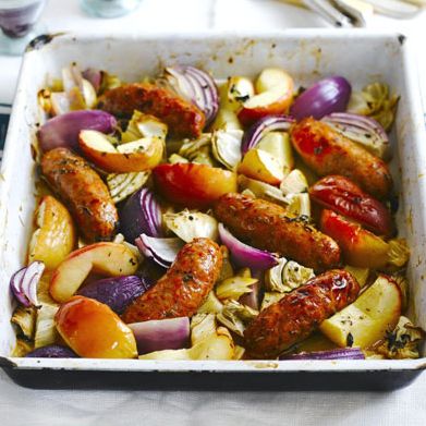baked sausages with apples
