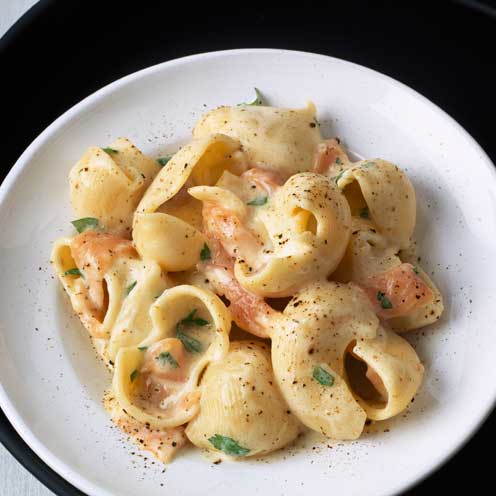 Rich smoked salmon pasta