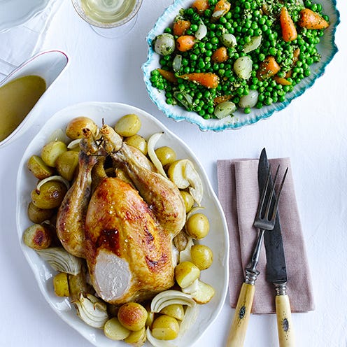 Spring roast chicken with pesto vegetables