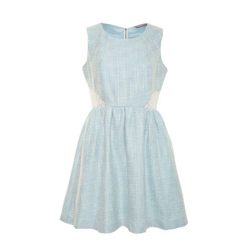 Blue, Product, Sleeve, Dress, Textile, White, Pattern, One-piece garment, Style, Teal, 