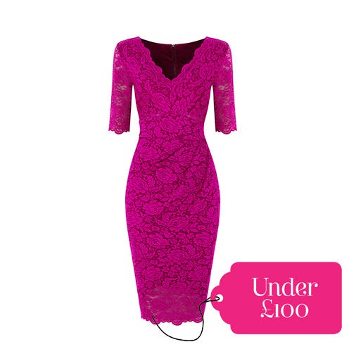 Sleeve, Shoulder, Dress, Magenta, Red, One-piece garment, Pink, Style, Pattern, Neck, 