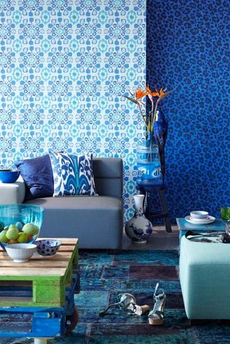 Blue, Room, Interior design, Textile, Living room, Turquoise, Furniture, Teal, Wall, Home, 