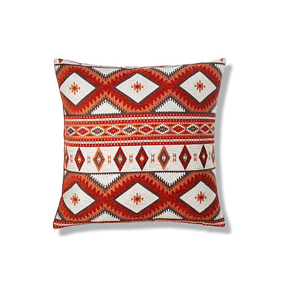 Textile, Cushion, Pillow, Throw pillow, Linens, Orange, Home accessories, Rectangle, Maroon, Interior design, 