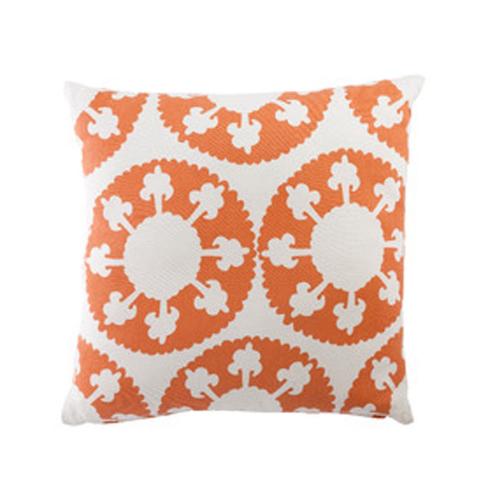 Orange, Textile, Cushion, Throw pillow, Pillow, Pattern, Linens, Home accessories, Peach, Undergarment, 