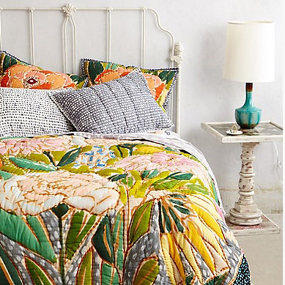 Blue, Product, Bed, Room, Yellow, Interior design, Textile, Bedding, Bedroom, Wall, 